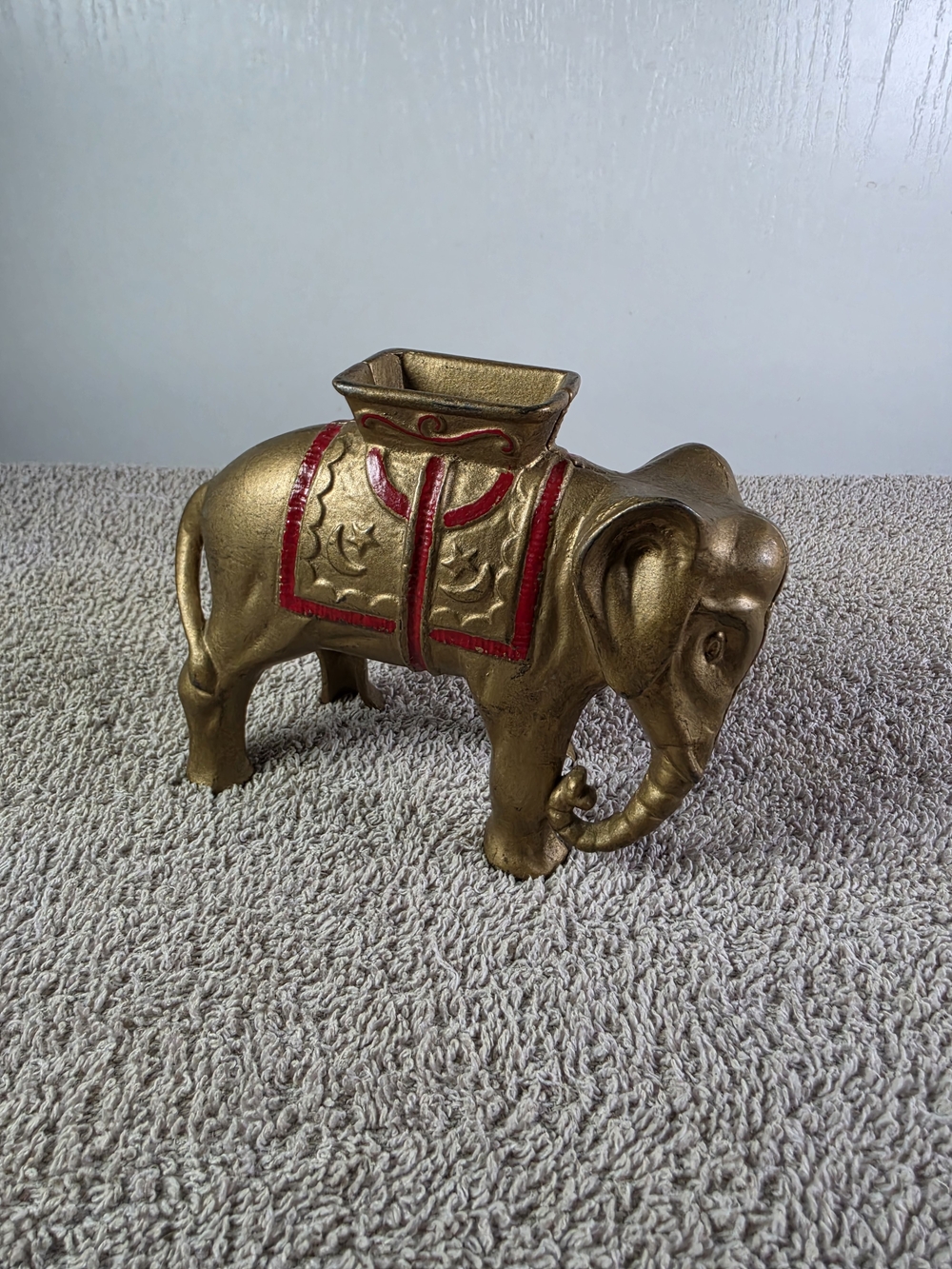 Gold Cast Iron Elephant Bank And Decorative Saddle (Howdah)